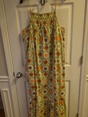 Universal Thread Olive Green and Orange Floral Maxi Dress